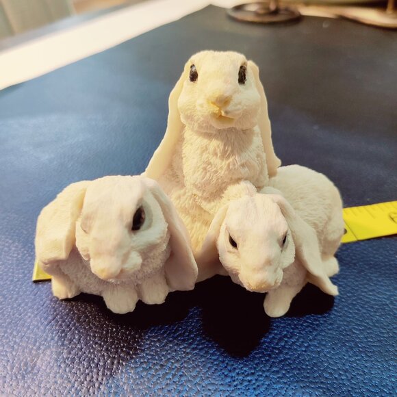 Set of 3 Holland Lop Eared Rabbits made of ceramic or resin. Stands 3.5"W x 5" L - Picture 2 of 9